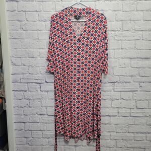 Curations Button Front Popover Dress Sz M Belted Retro Housewife Geometric Boho